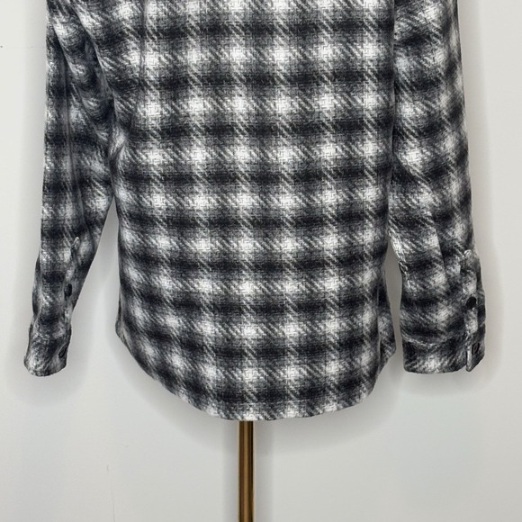 BLANKNYC Hooded Shirt Jacket Small Black White Plaid Flannel Button Front - Picture 6 of 12